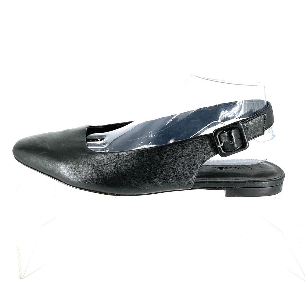 Vince Size 9 EUR 40 Black Leather Square Toe Slingback Flats Vida - Picture 4 of 12